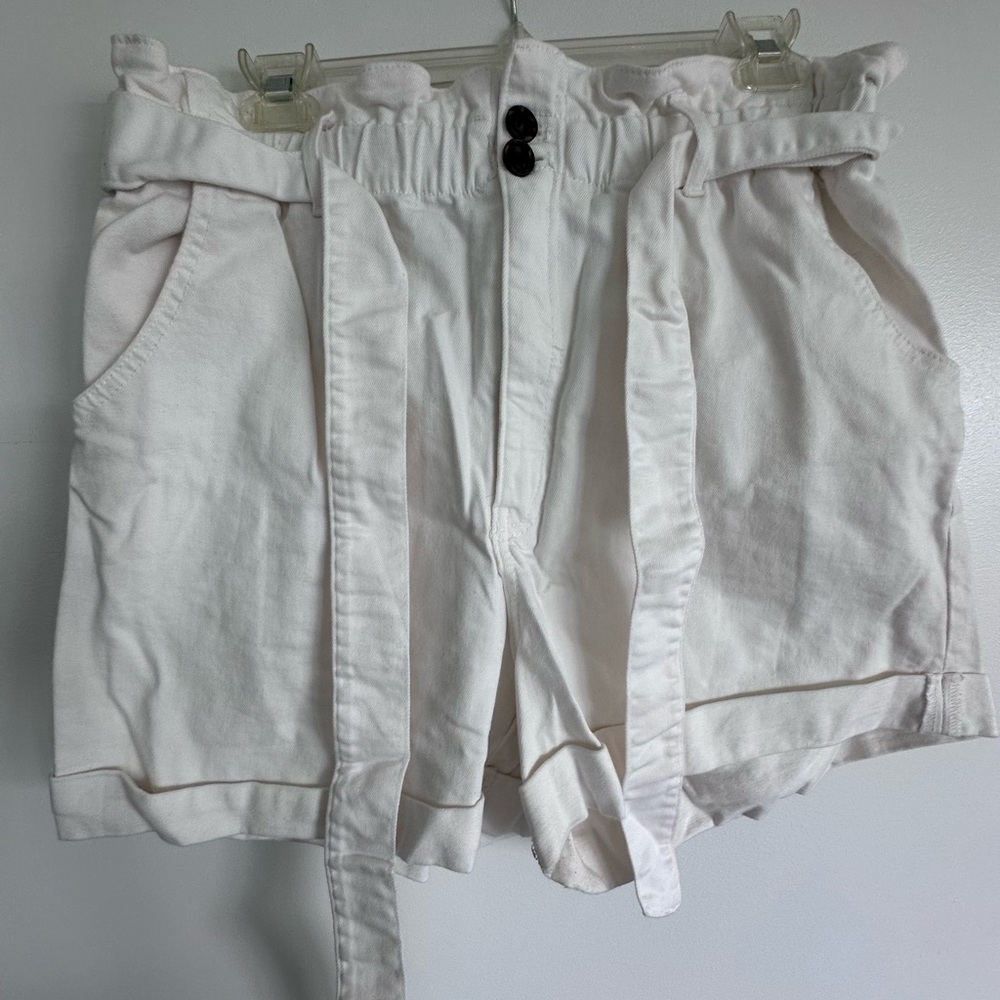 Women's White Paperbag Waist Shorts